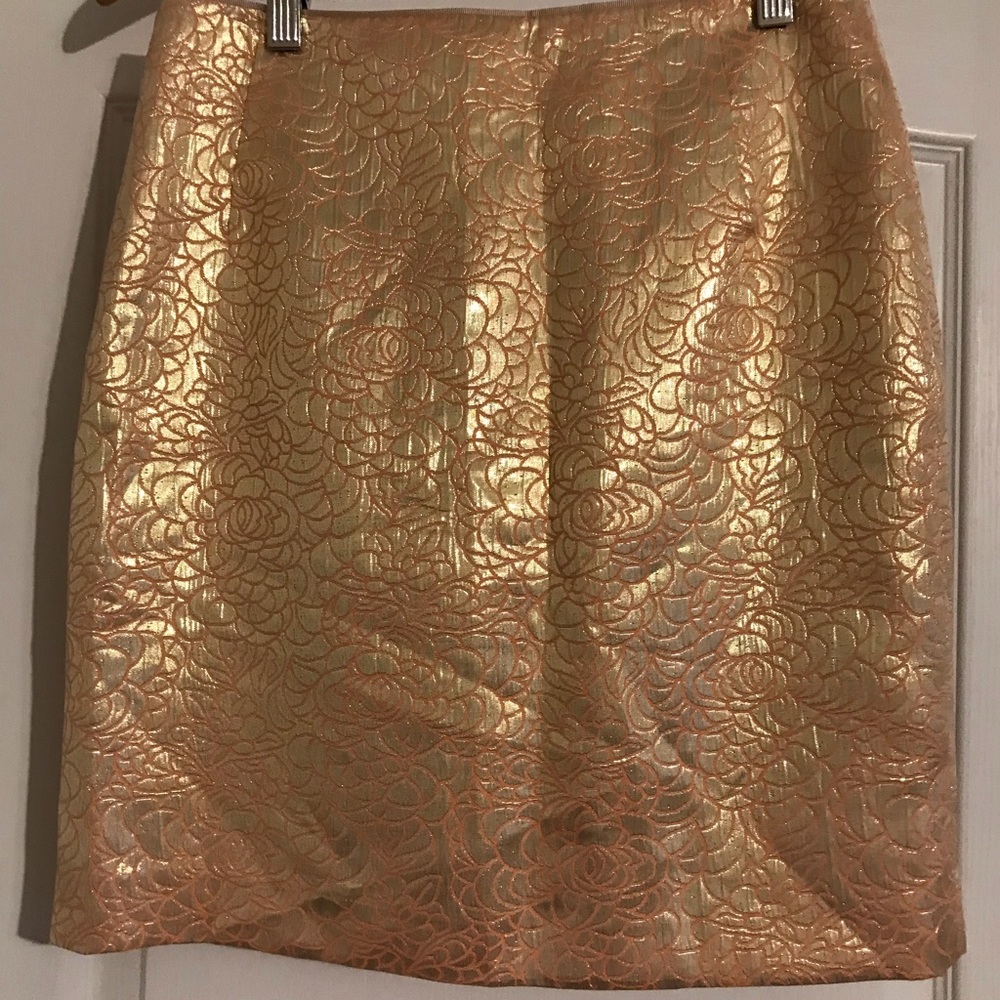 H&M Coral Gold Floral Metallic Skirt